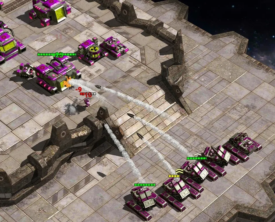 Honest War tanks storm an enemy base with rocket salvos